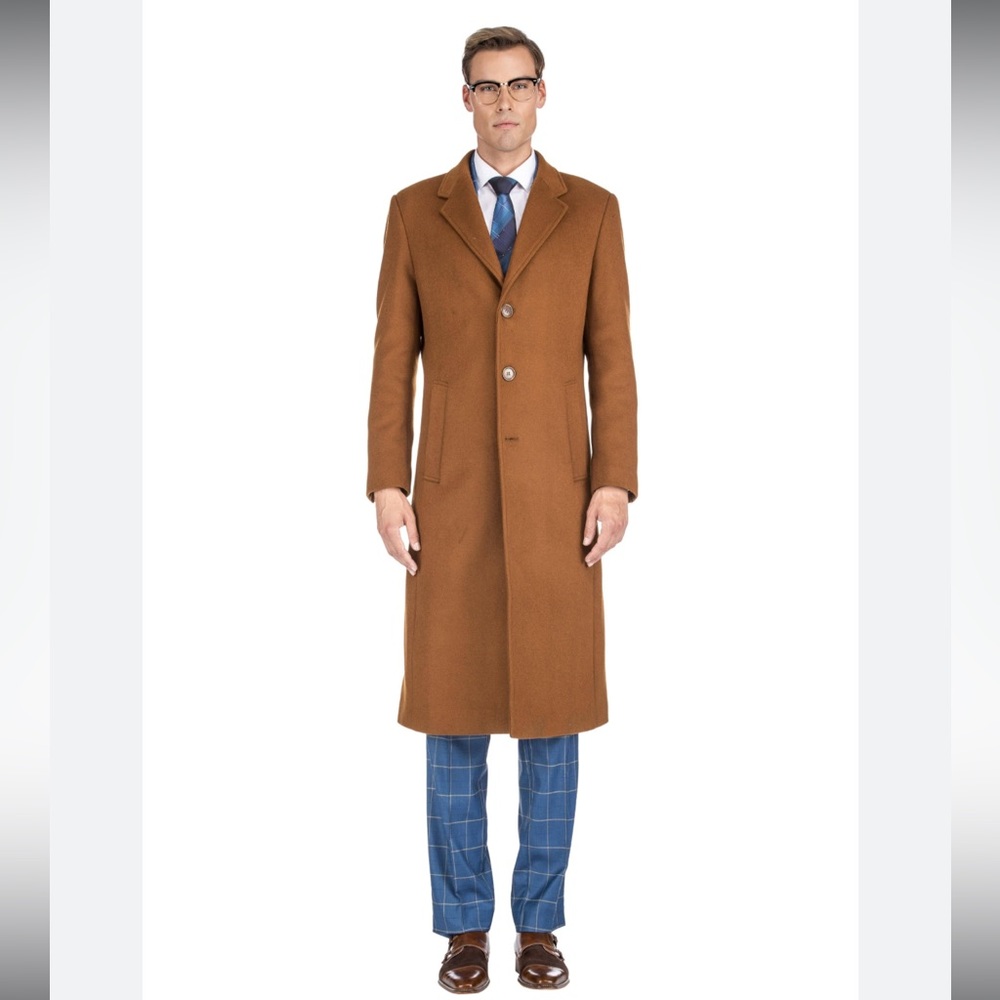 Men's Braveman Knee Length Wool Blend Three Button Long Jacket Overcoat Top Coat